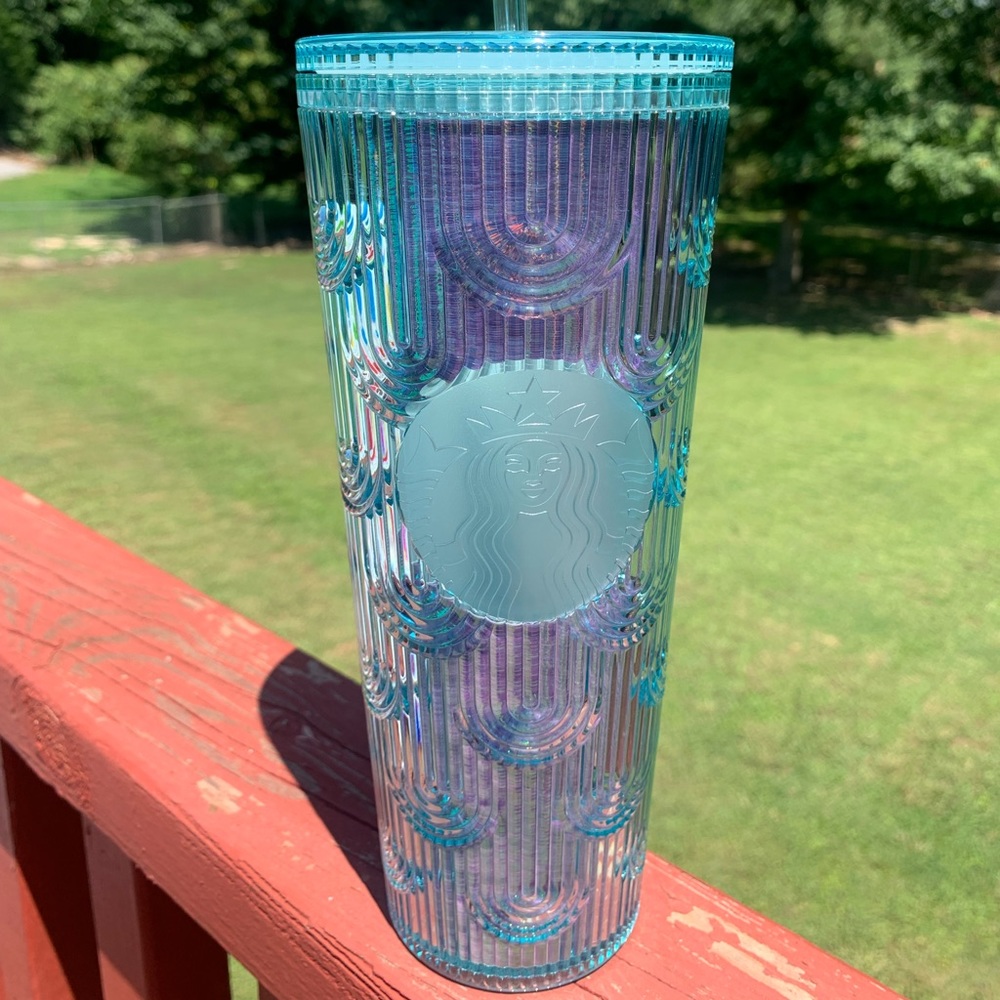 NEW Starbucks 2022 Iridescent Aqua Pink Mermaid Tails Studded 24oz Tumbler